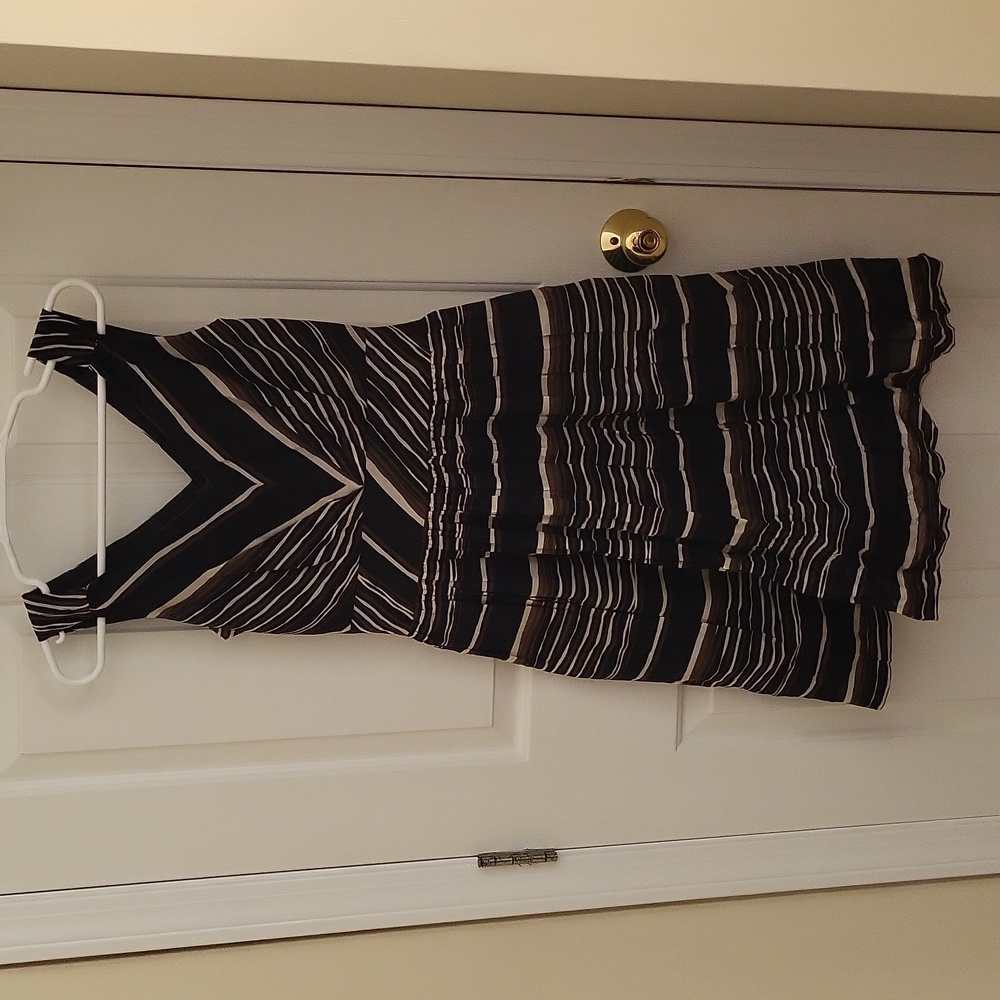 Like New Talbots Black, Brown, and Cream Striped Dress, Size 2 Petite